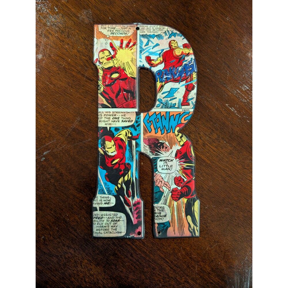 Marvel Comic Collage Letter “R” • 10x5 Inches • Iron Man Decor